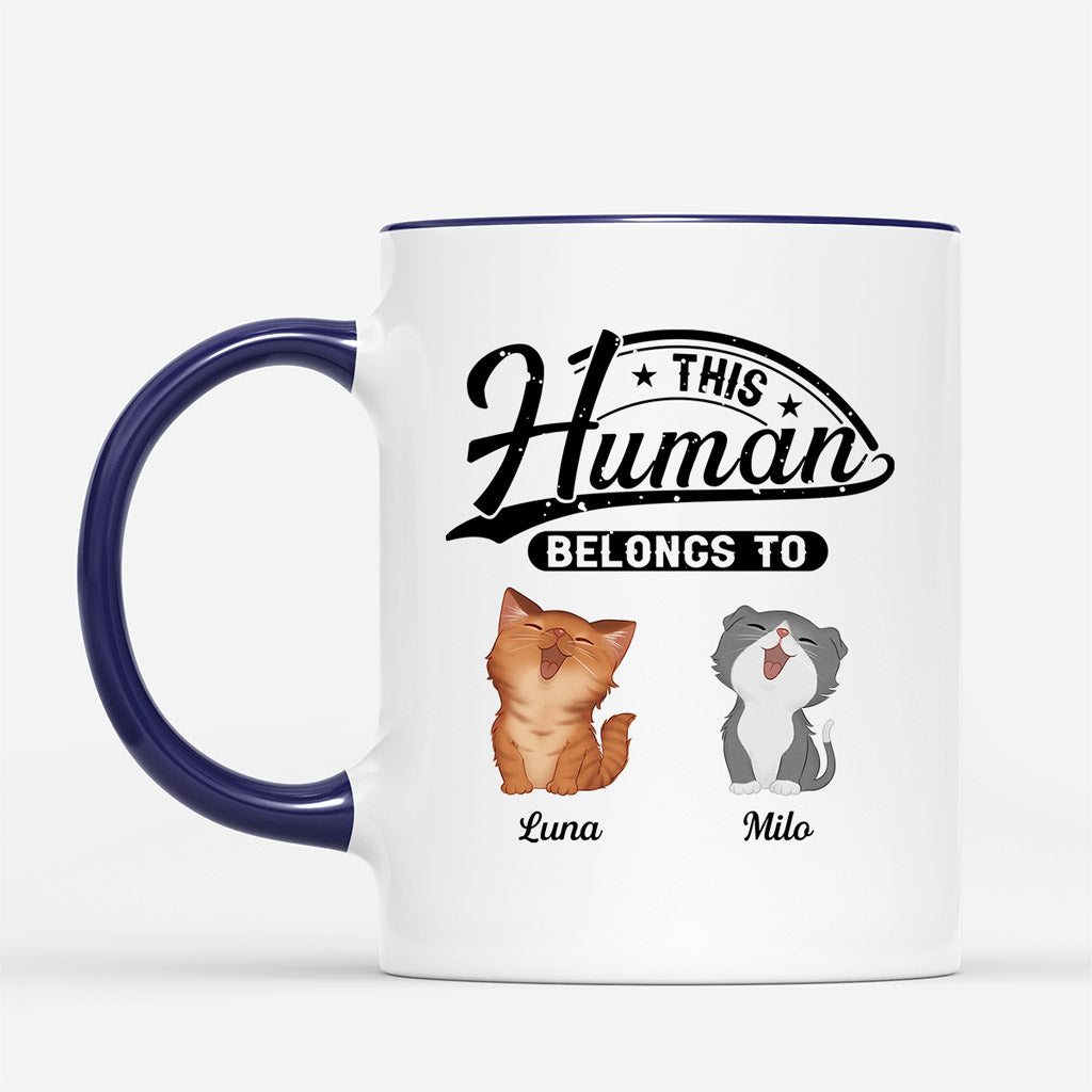 This Human Belongs To Cats - Personalized Cat Ceramic Mug