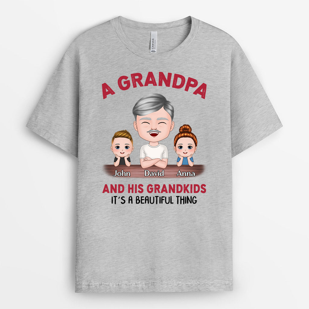 Personalized A Wonderful Grandpa Daddy And His Grandkids Children T-shirt