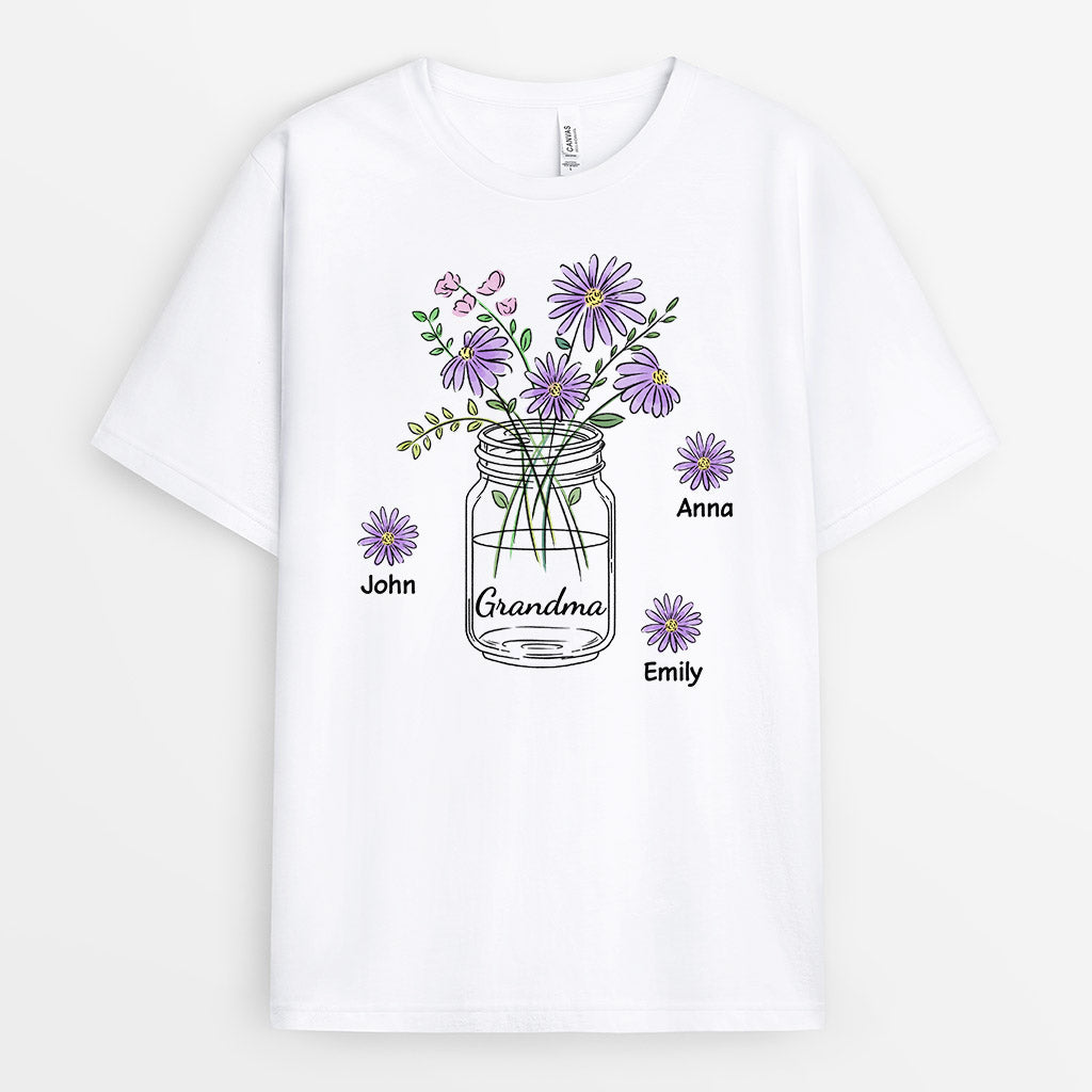 Personalized Colorful Grandma/Mommy Flowers T-shirt
