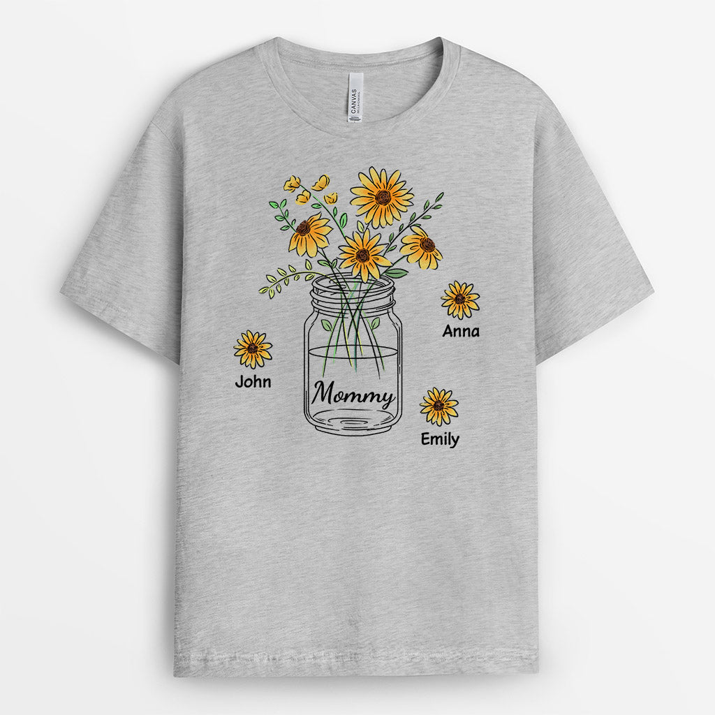 Personalized Colorful Grandma/Mommy Flowers T-shirt