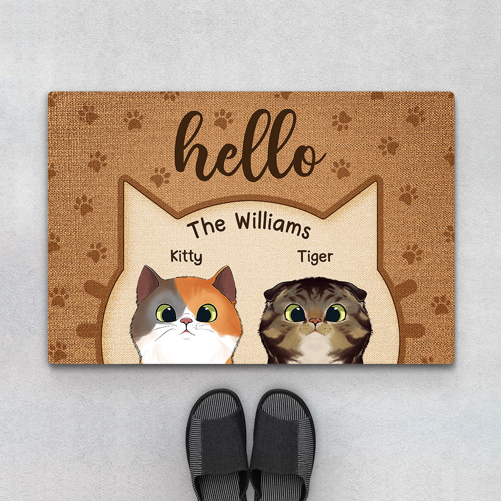 Personalized Hello Cute Cats Door Mat