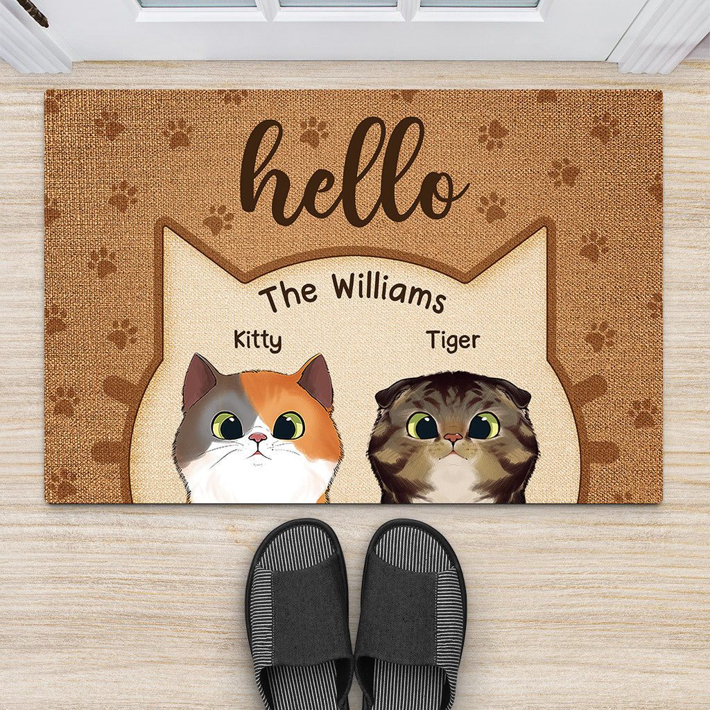 Personalized Hello Cute Cats Door Mat