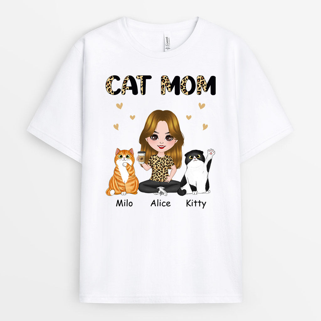 Leopard Cat Mom T-Shirt - Personalized Cat Mom Gifts