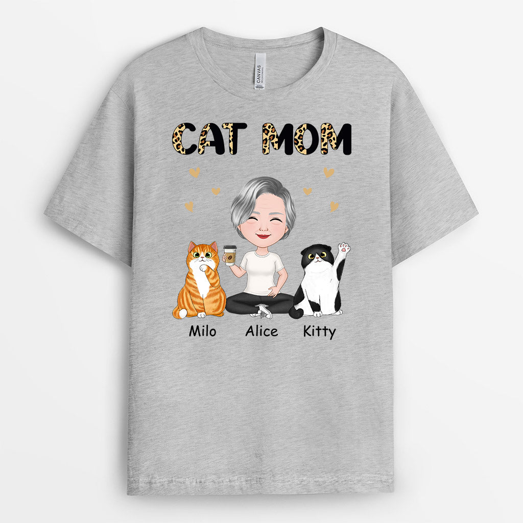 Leopard Cat Mom T-Shirt - Personalized Cat Mom Gifts