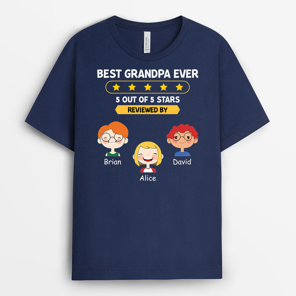 Personalized Grandpa Dad Ever Five Stars Reviewed By T-shirt