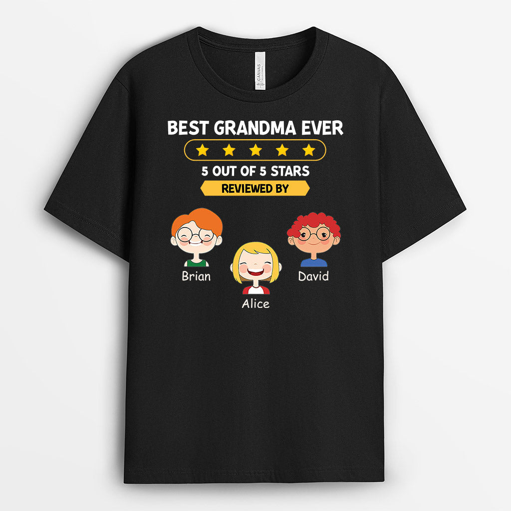Personalized Best Grandma Mom Ever Five Stars Reviewed By T-shirt