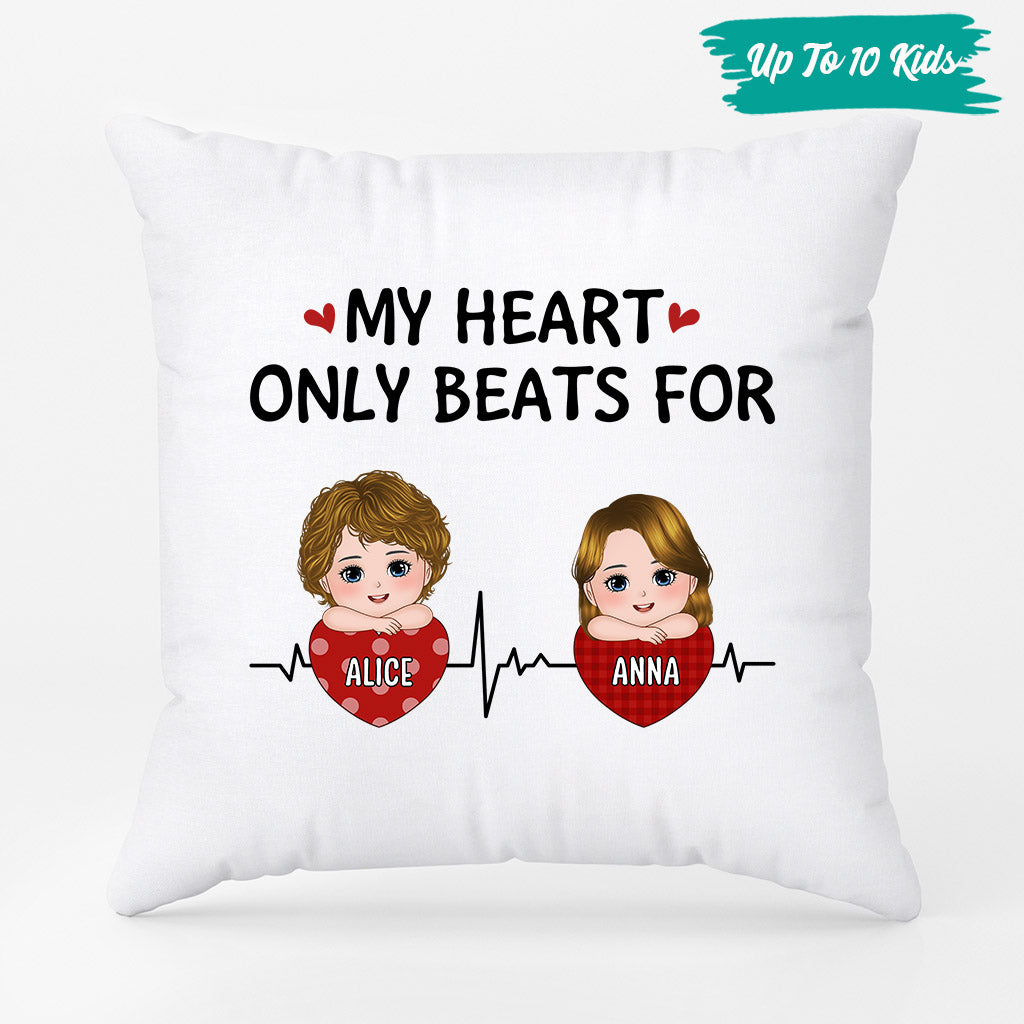 Personalized My Heart Only Beats For Mom Dad Pillow