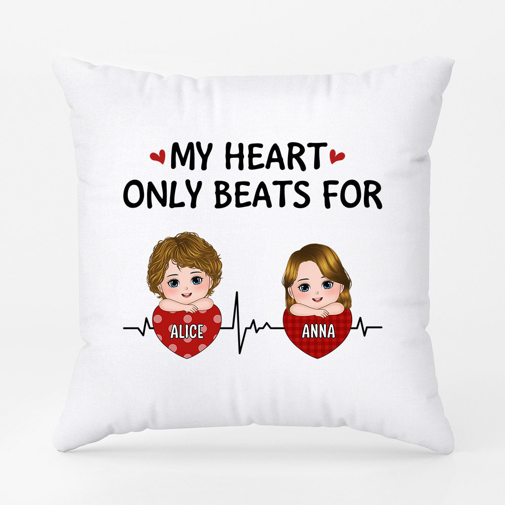 Personalized My Heart Only Beats For Mom Dad Pillow