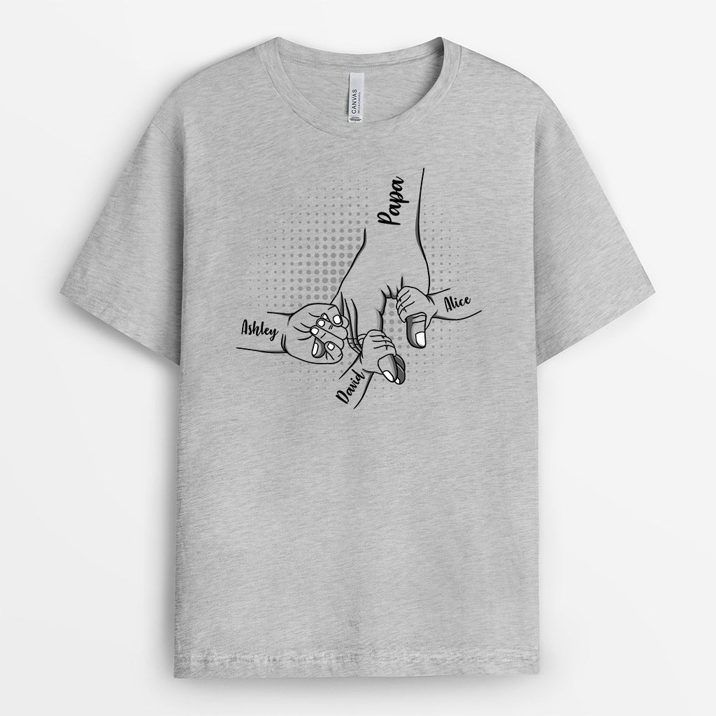 Personalized Papa Holding Hands With Kids T-shirt