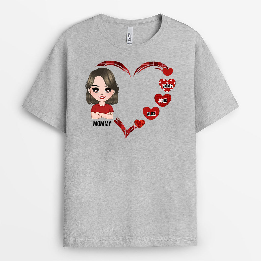 Personalized Mommy/Grandma With Beautiful Red Hearts T-shirt