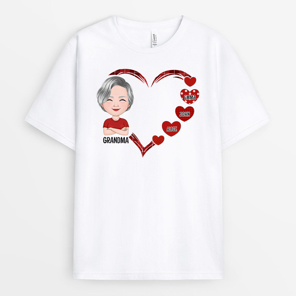 Personalized Mommy/Grandma With Beautiful Red Hearts T-shirt