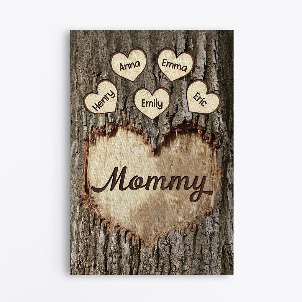 Personalized Mommy/Grandma Sweet Little Hearts On Trunk Canvas