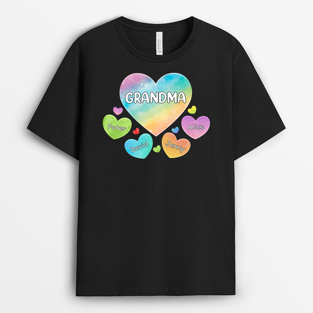 Personalized Mommy/Grandma Heart With Kids Hearts T-shirt