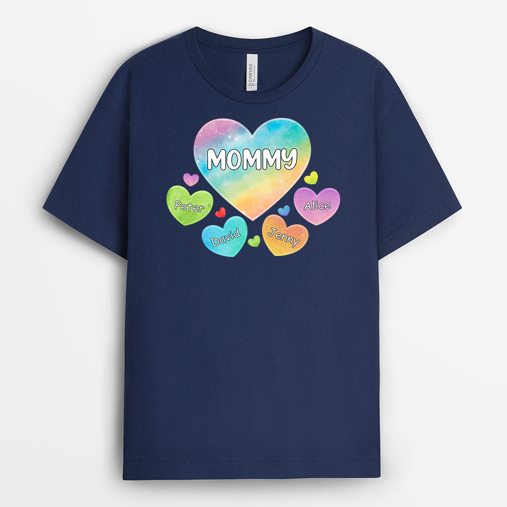 Personalized Mommy/Grandma Heart With Kids Hearts T-shirt