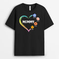 Personalized Mommy/Grandma Heart With Beautiful Small Flowers T-shirt