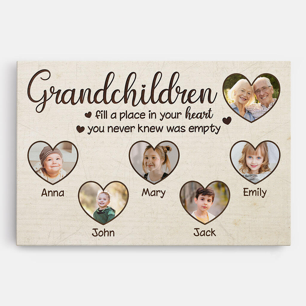 Grandchildren Fill A Place In Your Heart Canvas - Custom Family Gift