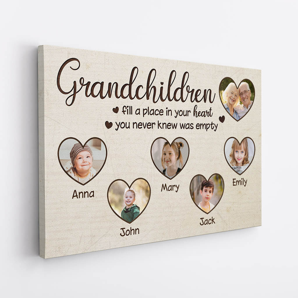 Grandchildren Fill A Place In Your Heart Canvas - Custom Family Gift