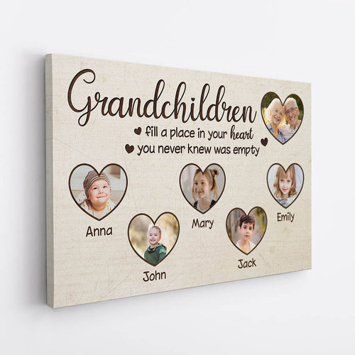 Grandchildren Fill A Place In Your Heart Canvas - Custom Family Gift