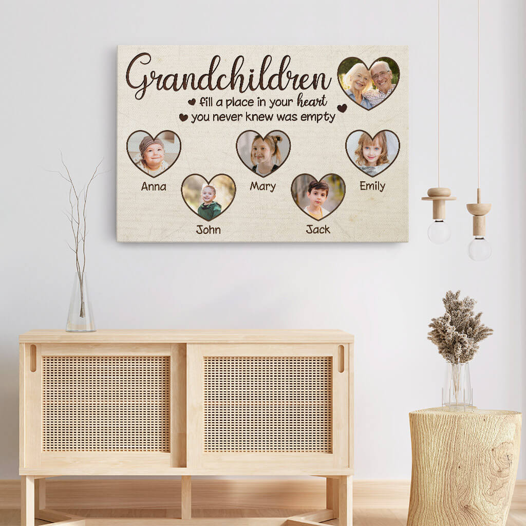 Grandchildren Fill A Place In Your Heart Canvas - Custom Family Gift