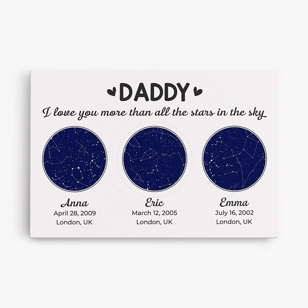 Personalized Daddy/Grandpa I Love You More Than Bright Stars In The Sky Canvas