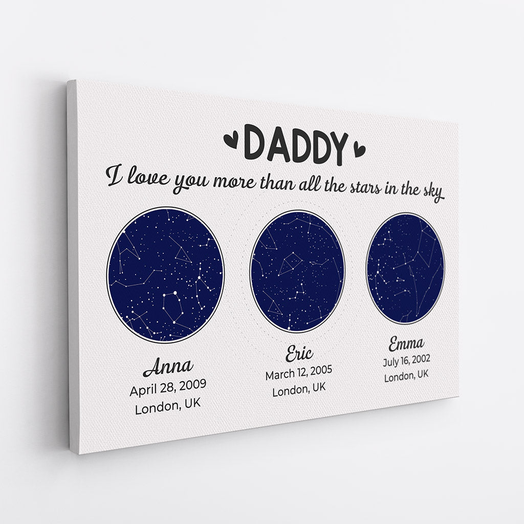 Personalized Daddy/Grandpa I Love You More Than Bright Stars In The Sky Canvas