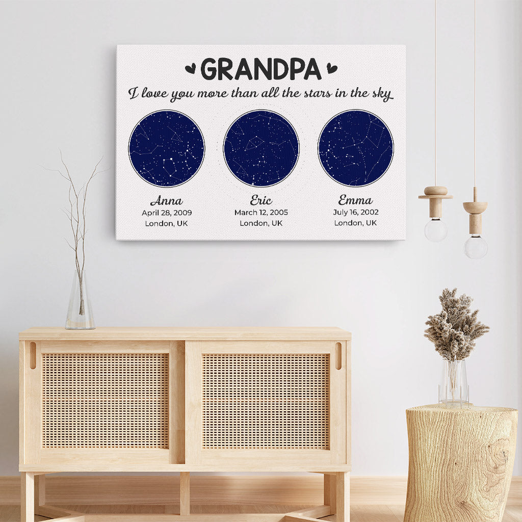 Personalized Daddy/Grandpa I Love You More Than Bright Stars In The Sky Canvas