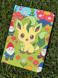 Leaf Fox & Forest Gnomes Binder - hand-painted Moss Green card binder cover