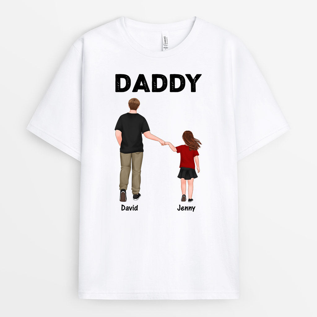 Personalized Daddy Holding Small Daughter And Son Hands T-shirt
