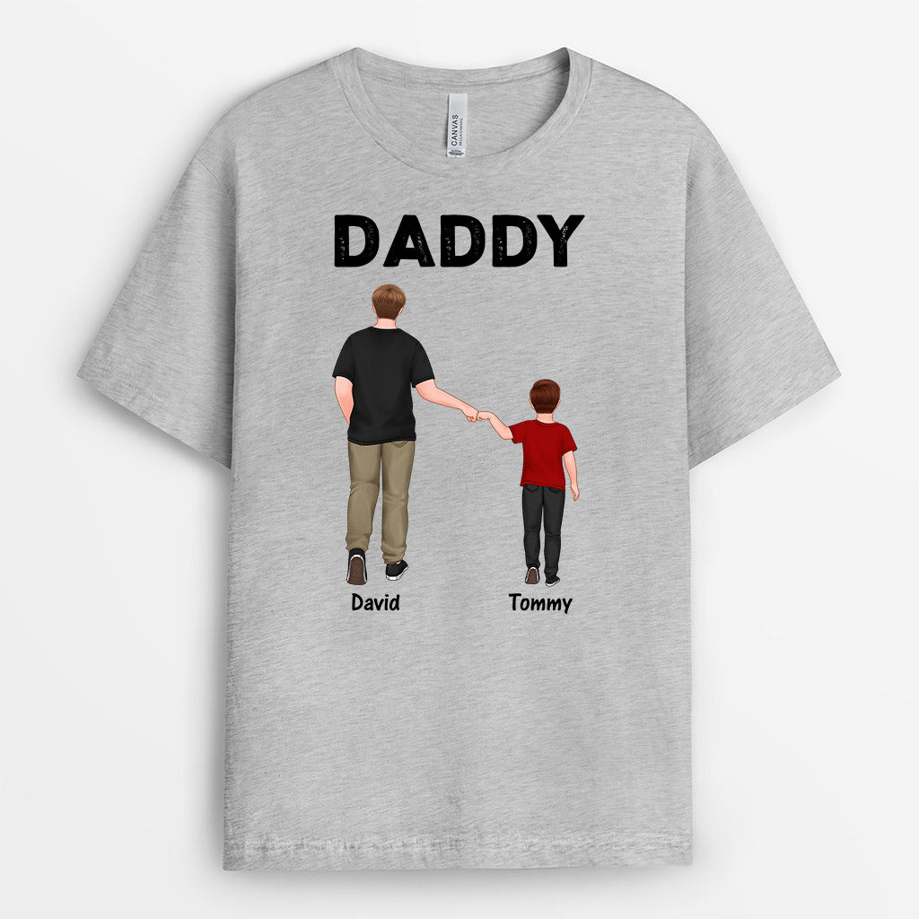 Personalized Daddy Holding Small Daughter And Son Hands T-shirt