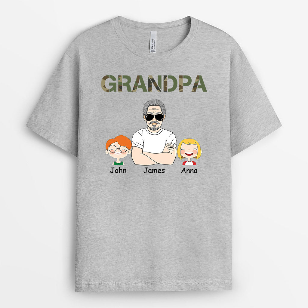 Daddy/Grandpa With Cute Kids T-shirt - Personalized Gifts For Dad