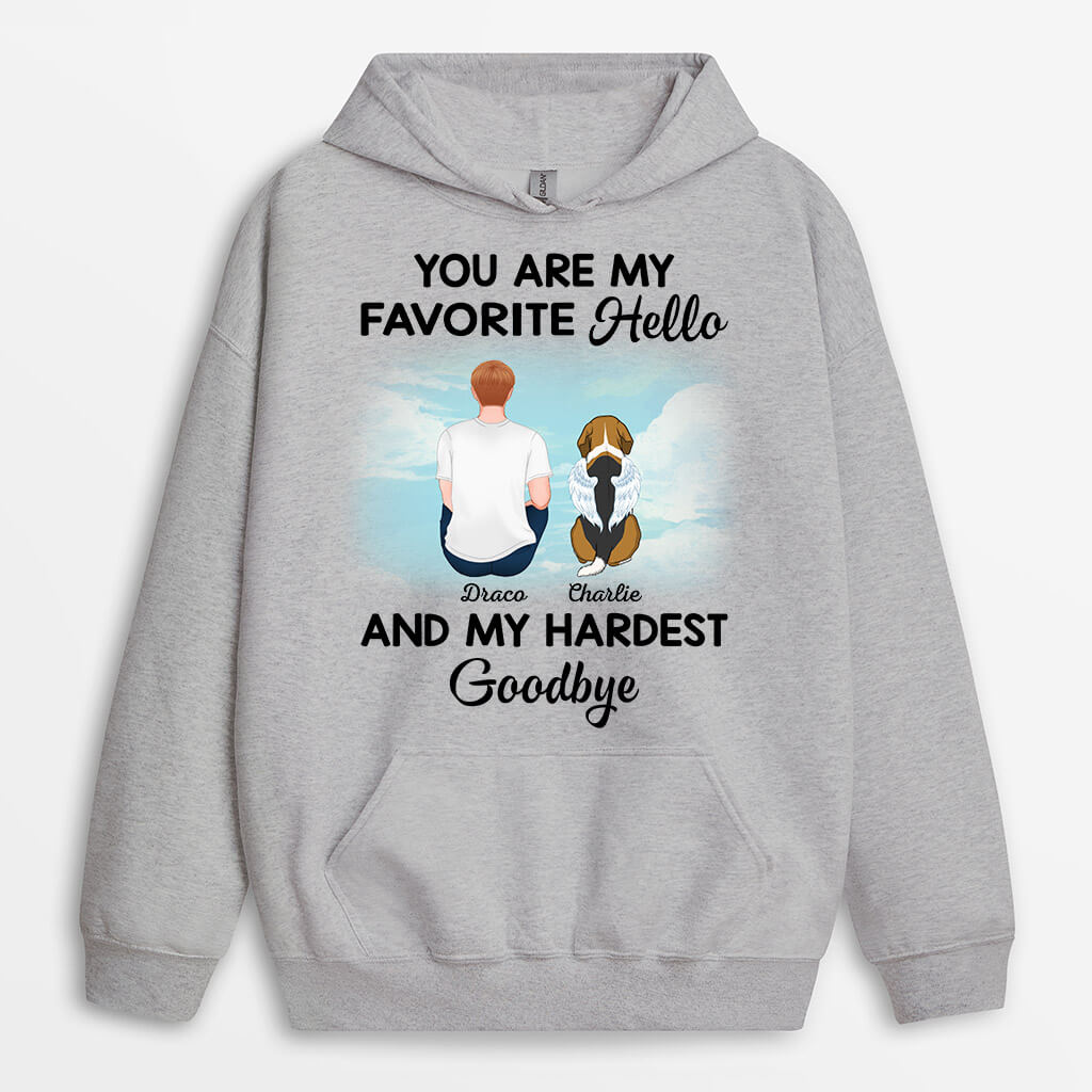 My Favorite Hello And My Hardest Goodbye Hoodie - Memorial Gifts Personalized for Dog Dad