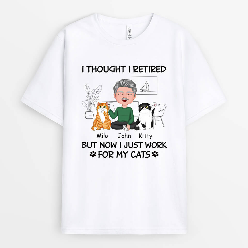 Retired But Work For Cats Shirt - Personalized Retirment Gifts for Cat Lovers