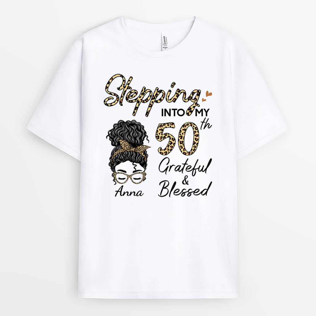 Stepping Into My Birthday Grateful & Blessed - Personalized Birthday T Shirt Design