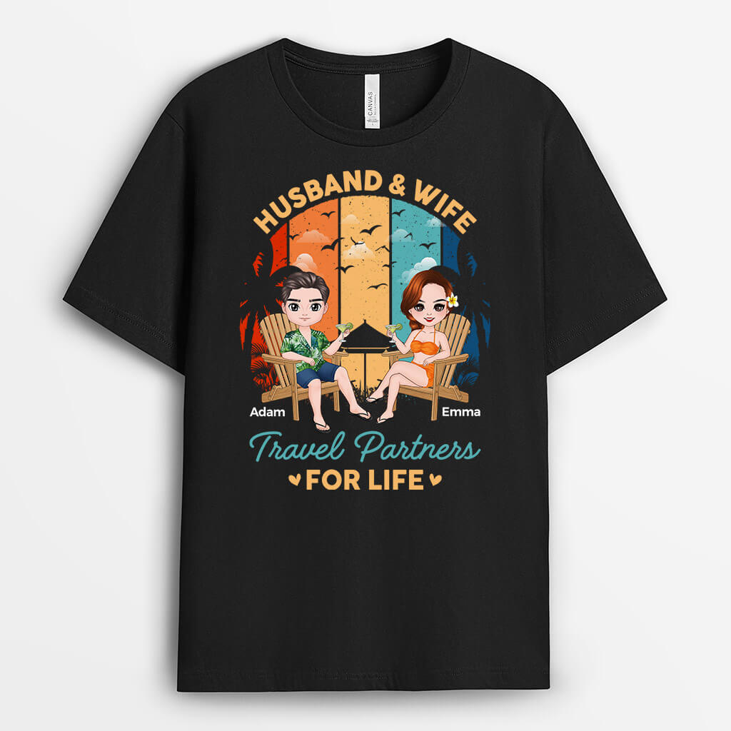 Personalized Husband & Wife Travel Partners T-Shirts