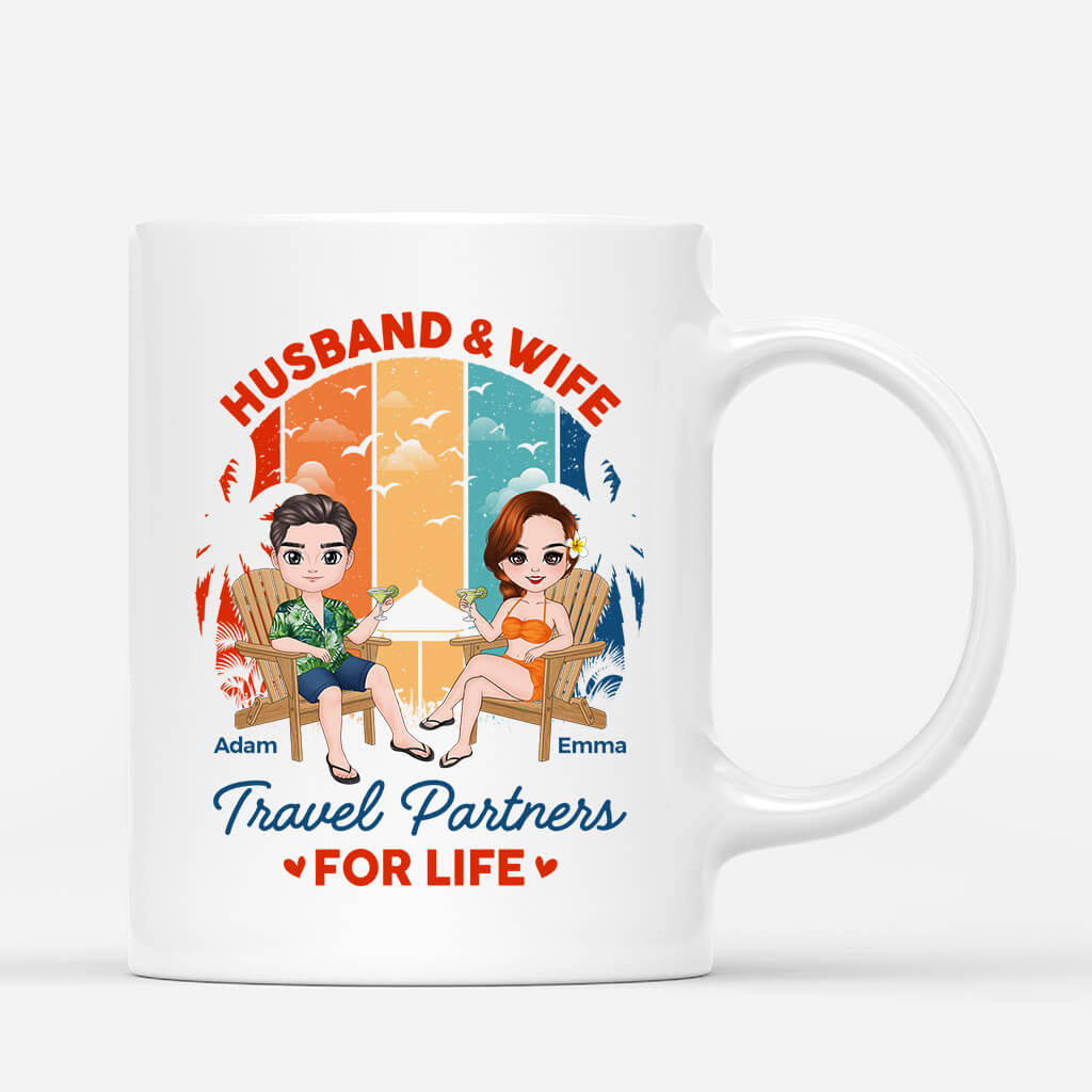 Personalized Husband & Wife Travel Partners Mugs