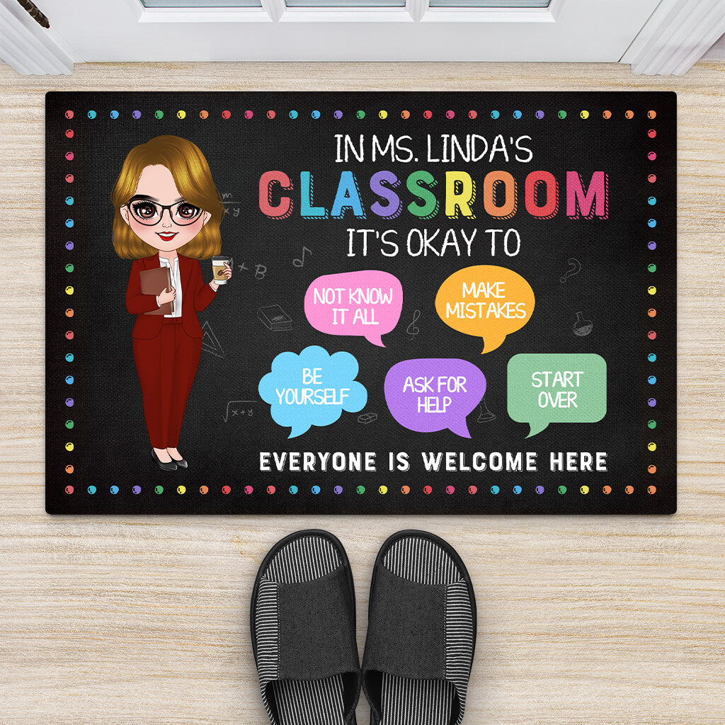 Personalized Everybody Is Welcome To Teacher's Classroom Doormat