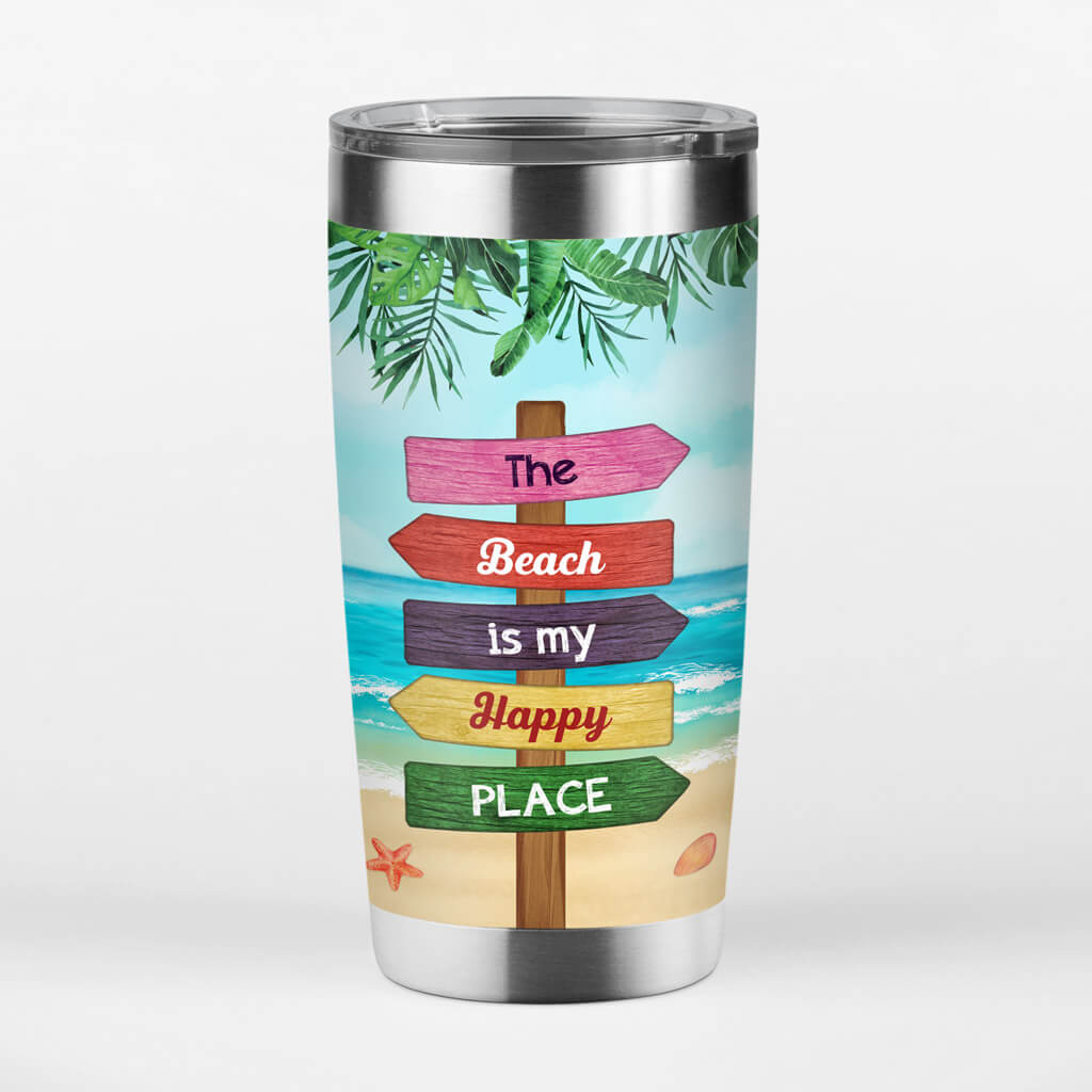 Personalized Beach Is My Happy Place Tumbler