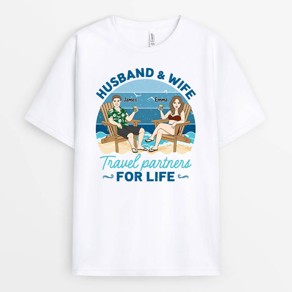 Personalized Husband & Wife Travel Partners For Life T-Shirts