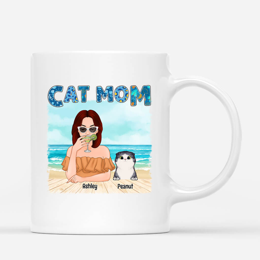 Beach Cat Mom Coffee Mug - Personalized Gifts for Cat Lovers
