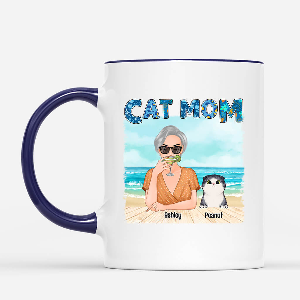 Beach Cat Mom Coffee Mug - Personalized Gifts for Cat Lovers