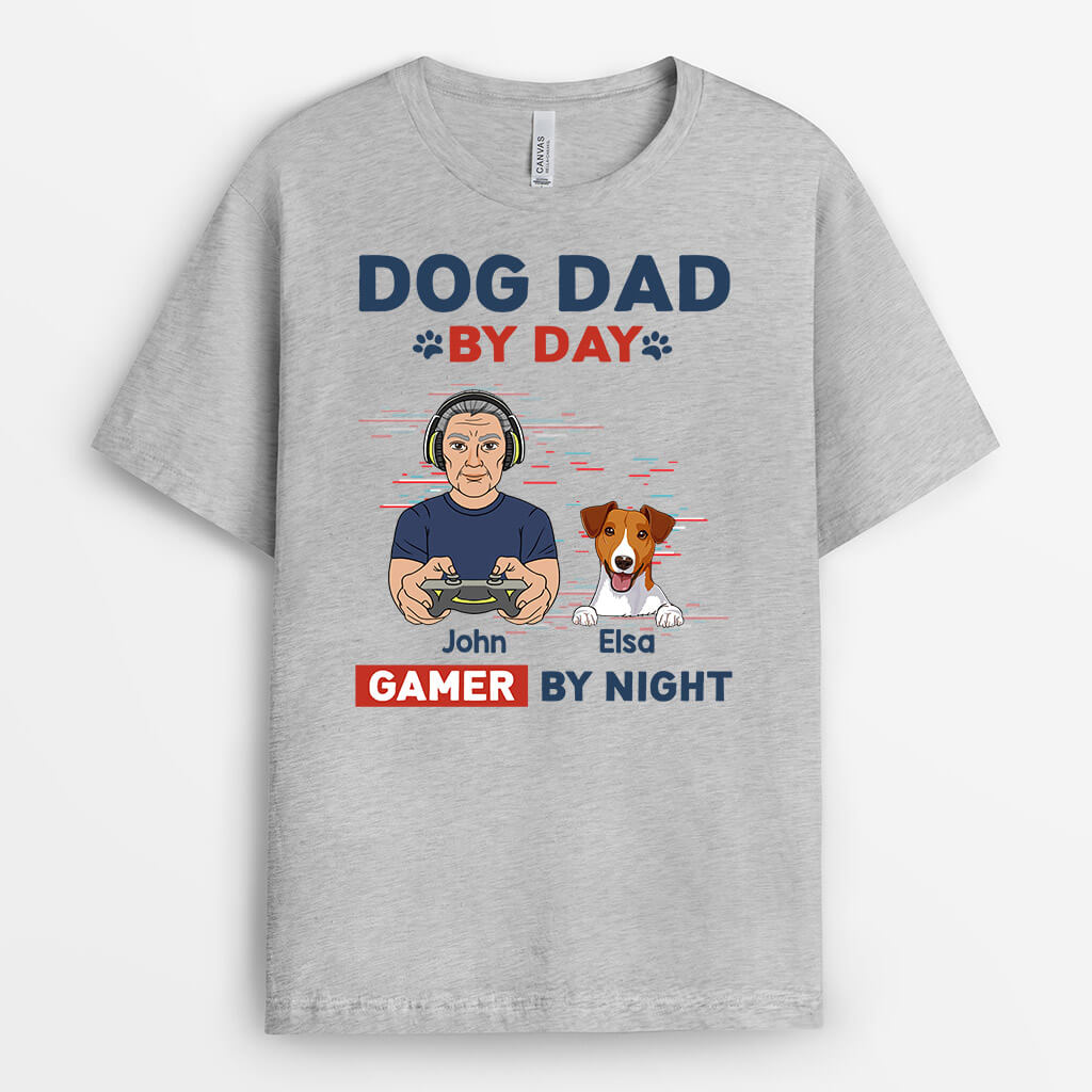Dog Dad By Day Gamer By Night - Personalized Dog Shirts for Humans