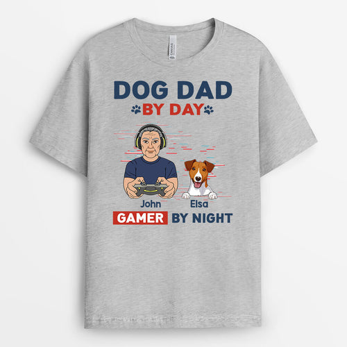 Dog Dad By Day Gamer By Night - Personalized Dog Shirts for Humans