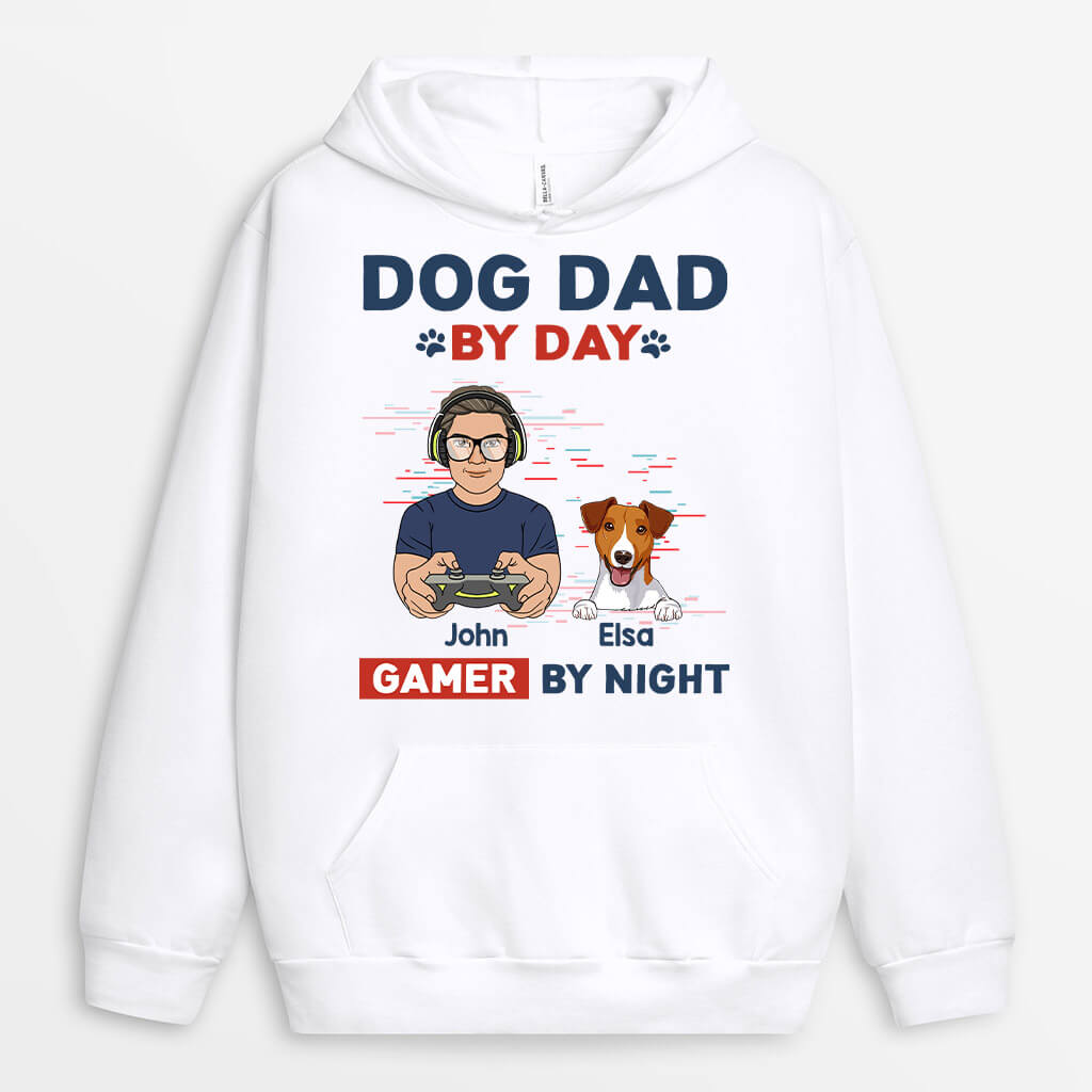 Dog Dad By Day Gamer By Night Hoodie - Funny Gifts For Dog Lovers