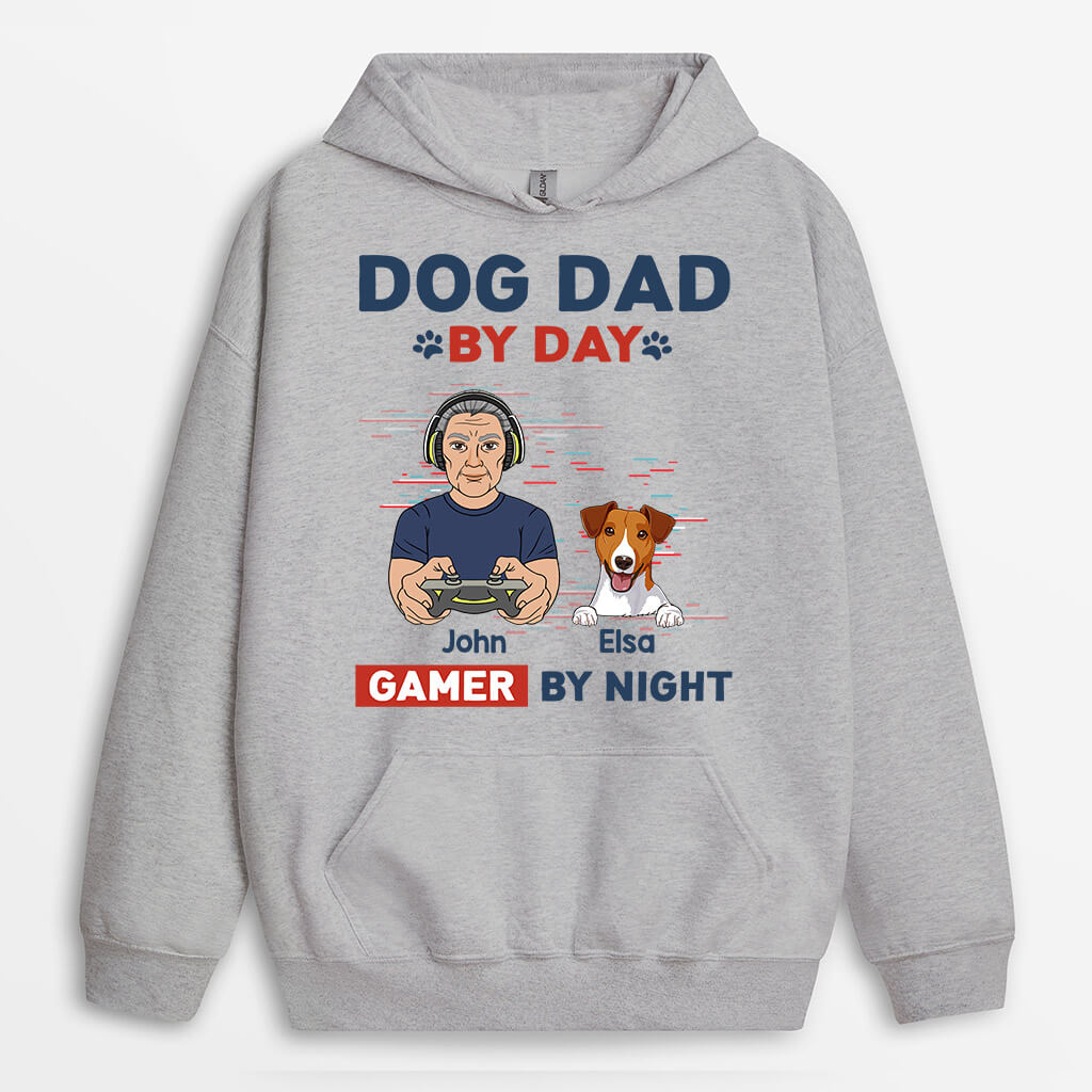 Dog Dad By Day Gamer By Night Hoodie - Funny Gifts For Dog Lovers