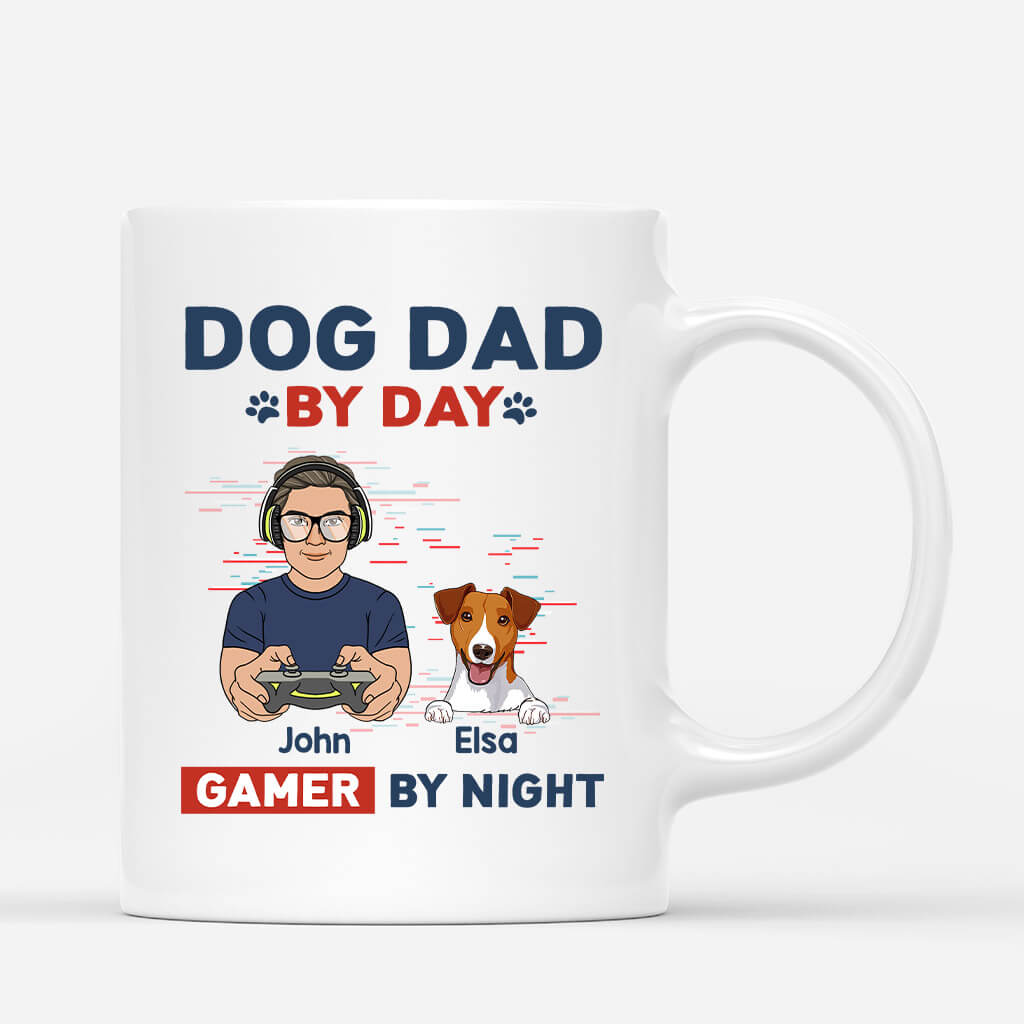 Dad By Day Gamer By Night Mug - Personalized Dog Dad Mug for Game Lovers