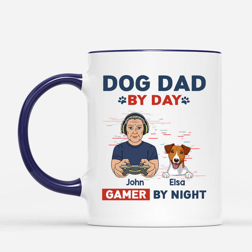 Dad By Day Gamer By Night Mug - Personalized Dog Dad Mug for Game Lovers