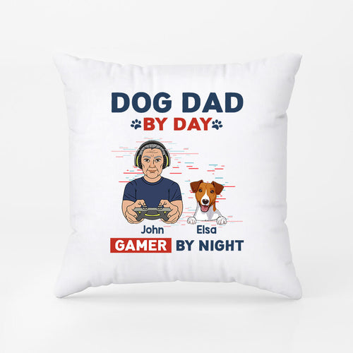 Dog Dad By Day Gamer By Night Pillow - Personalized Gifts For Dog Owners
