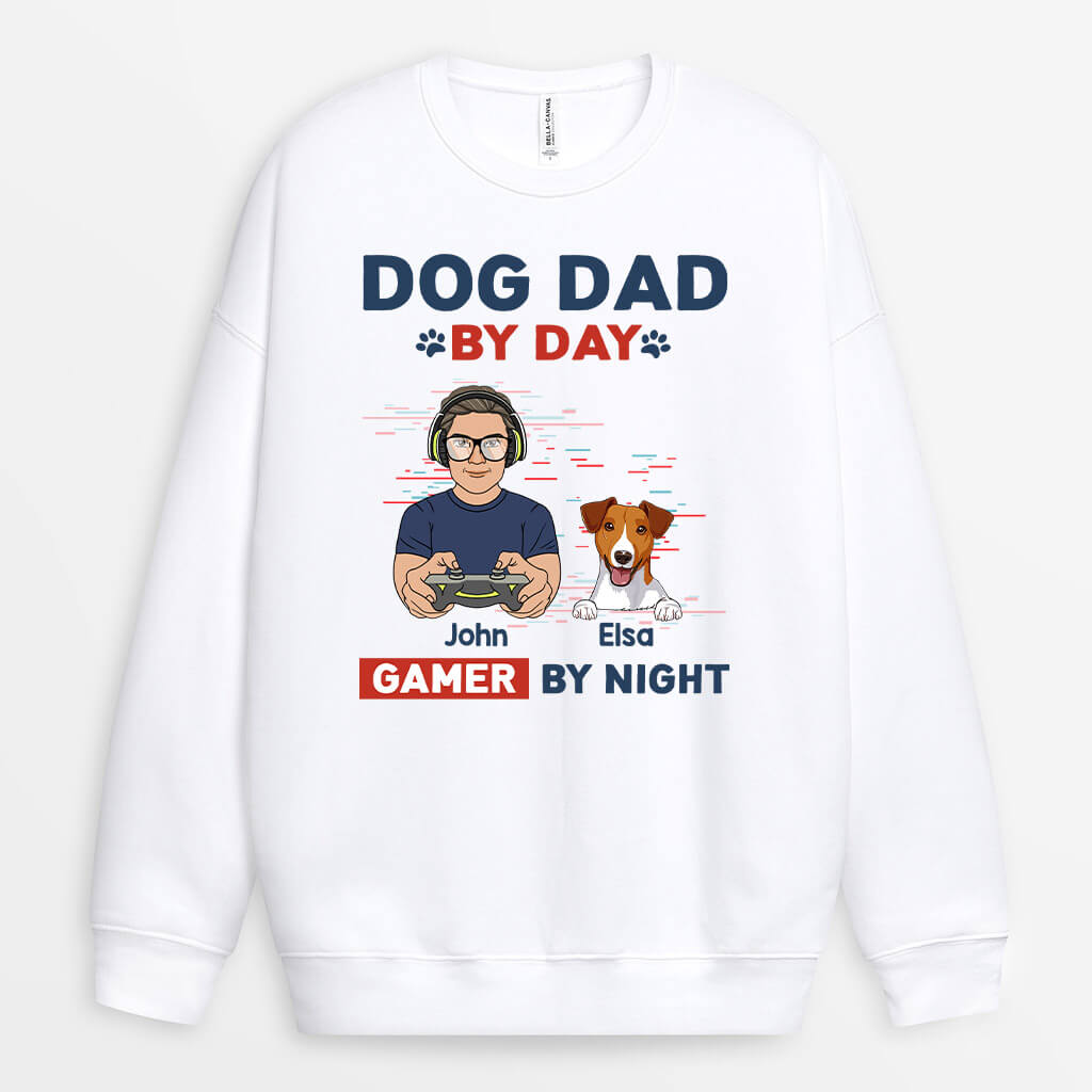 Dog Dad By Day Gamer By Night Sweatshirt - Personalized Pet Gifts For Humans