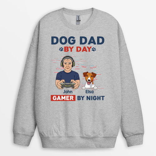 Dog Dad By Day Gamer By Night Sweatshirt - Personalized Pet Gifts For Humans