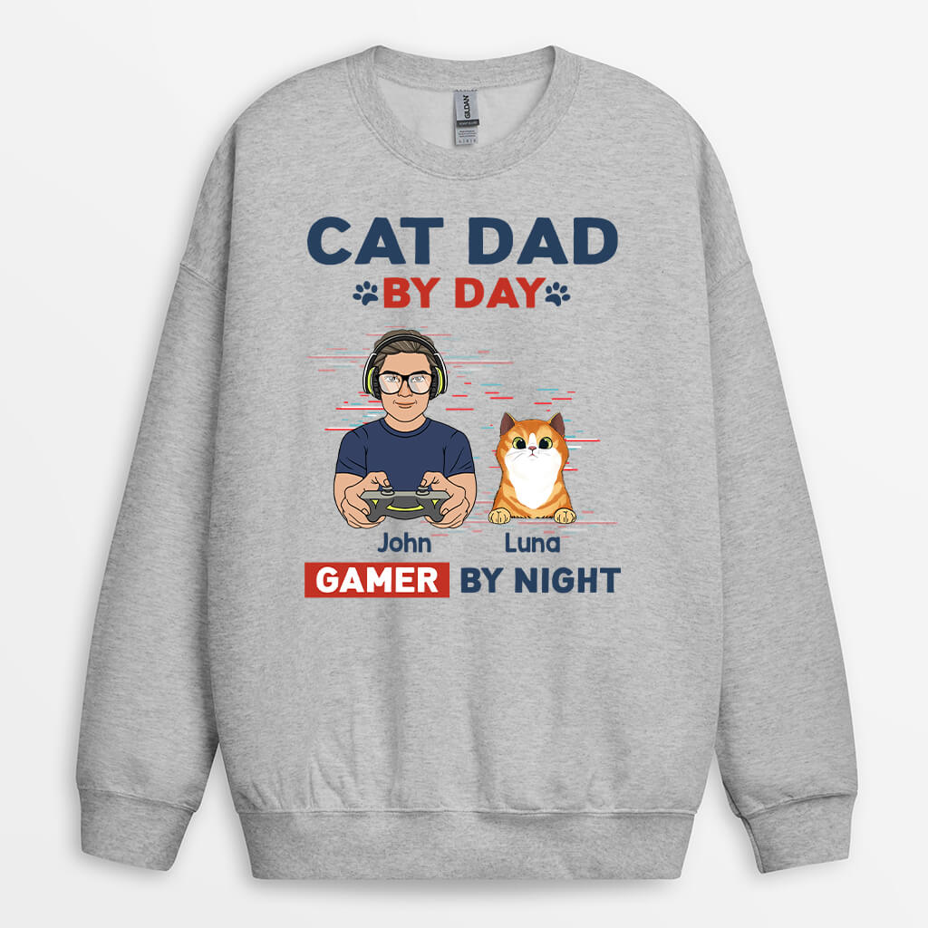 Personalized Cat Dad By Day Gamer By Night Sweatshirt